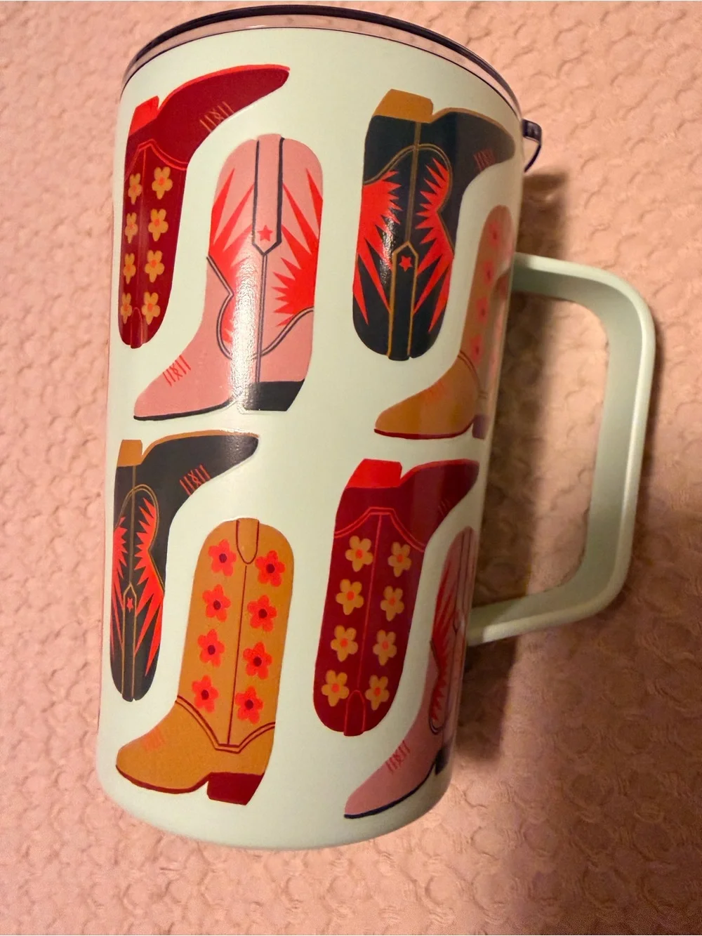 Papersource Mint Cowboy Boot Patterned Travel Mug - Mint